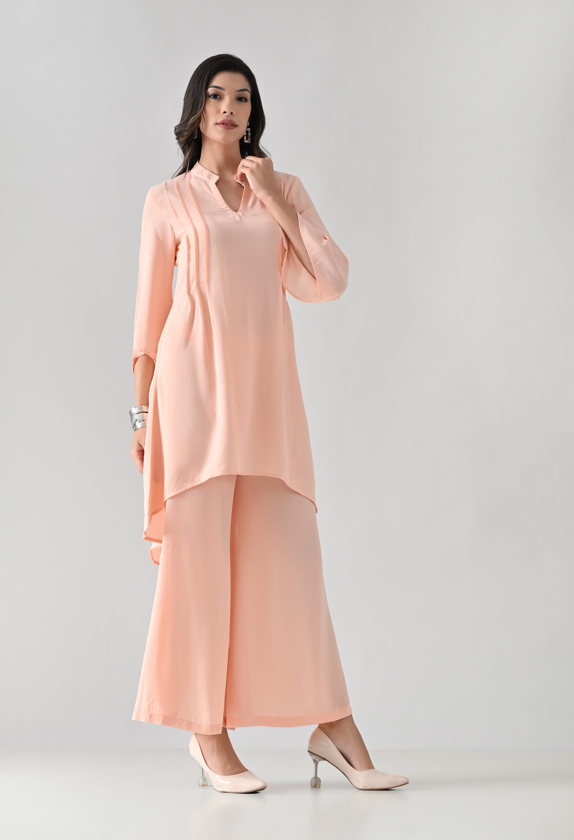Peach Flared Kurta & Palazzo Set