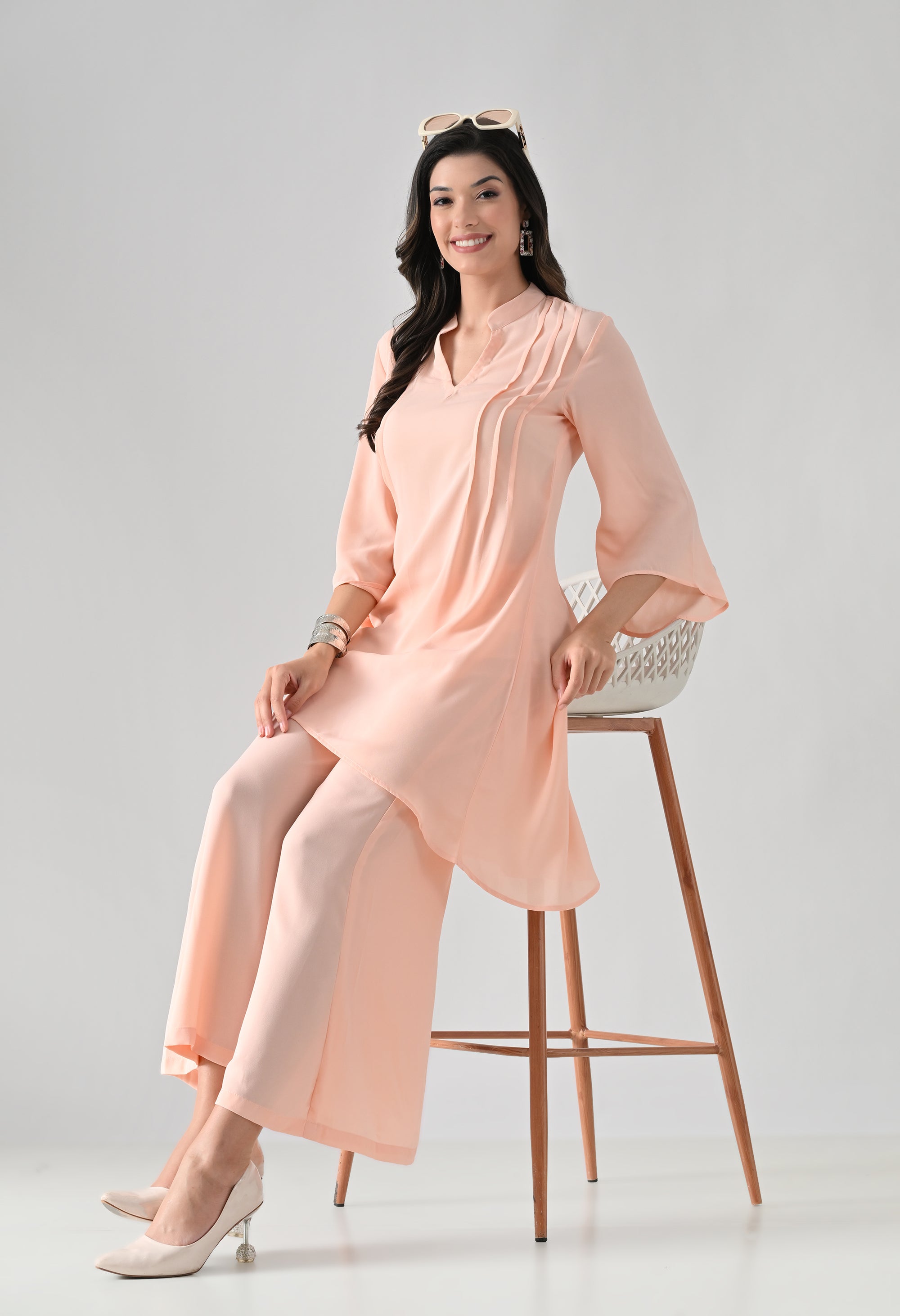 Peach Flared Kurta & Palazzo Set