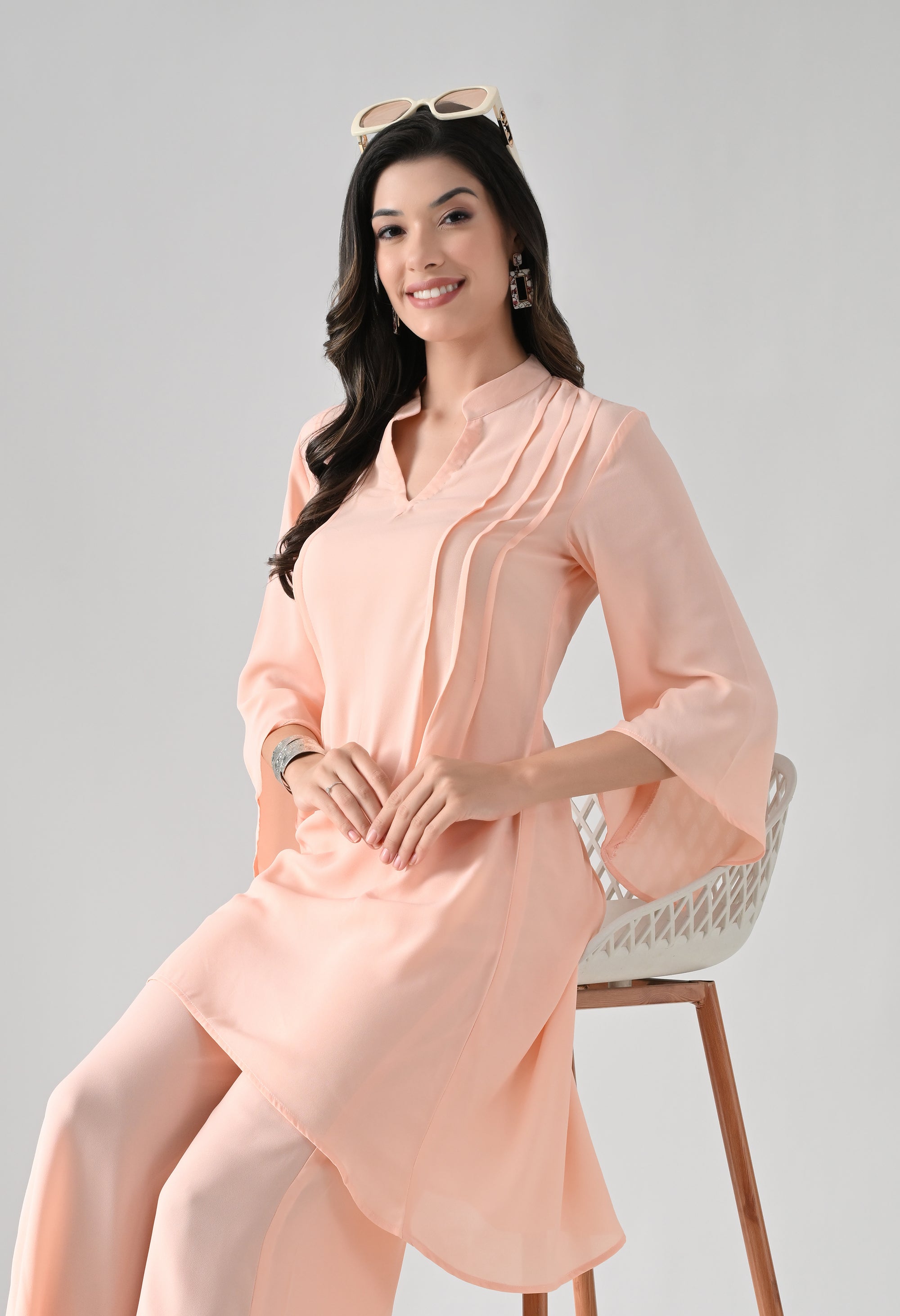 Peach Flared Kurta & Palazzo Set