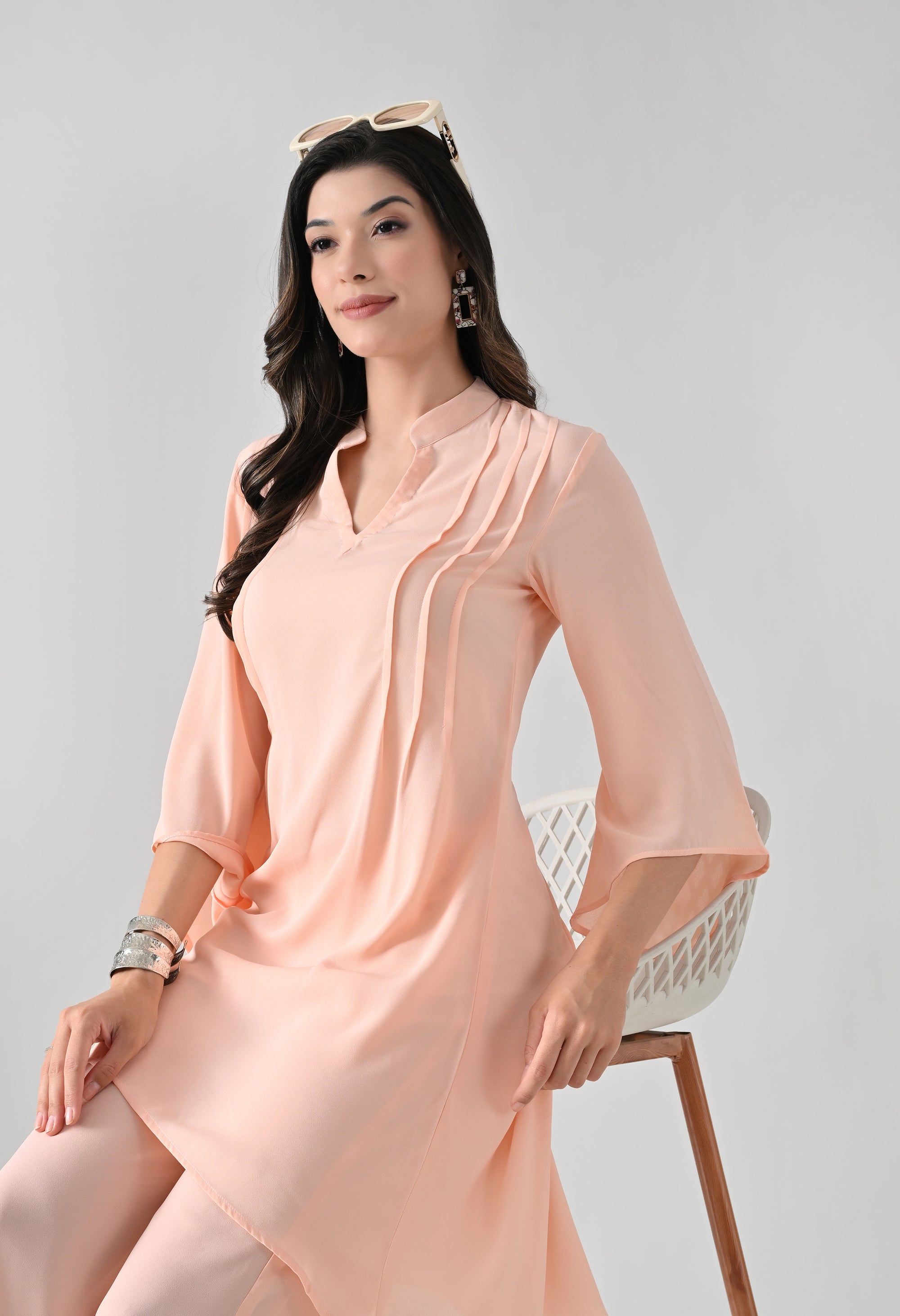 Peach Flared Kurta & Palazzo Set