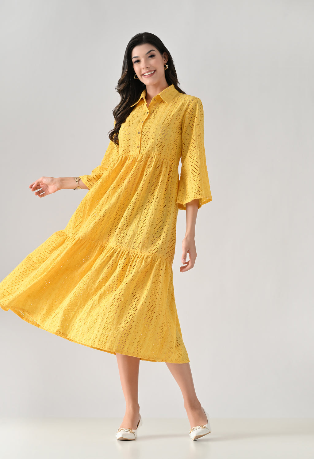 Yellow Hakoba Cotton Midi Dress
