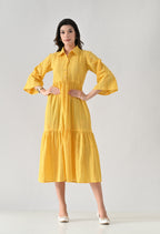 Yellow Hakoba Cotton Midi Dress