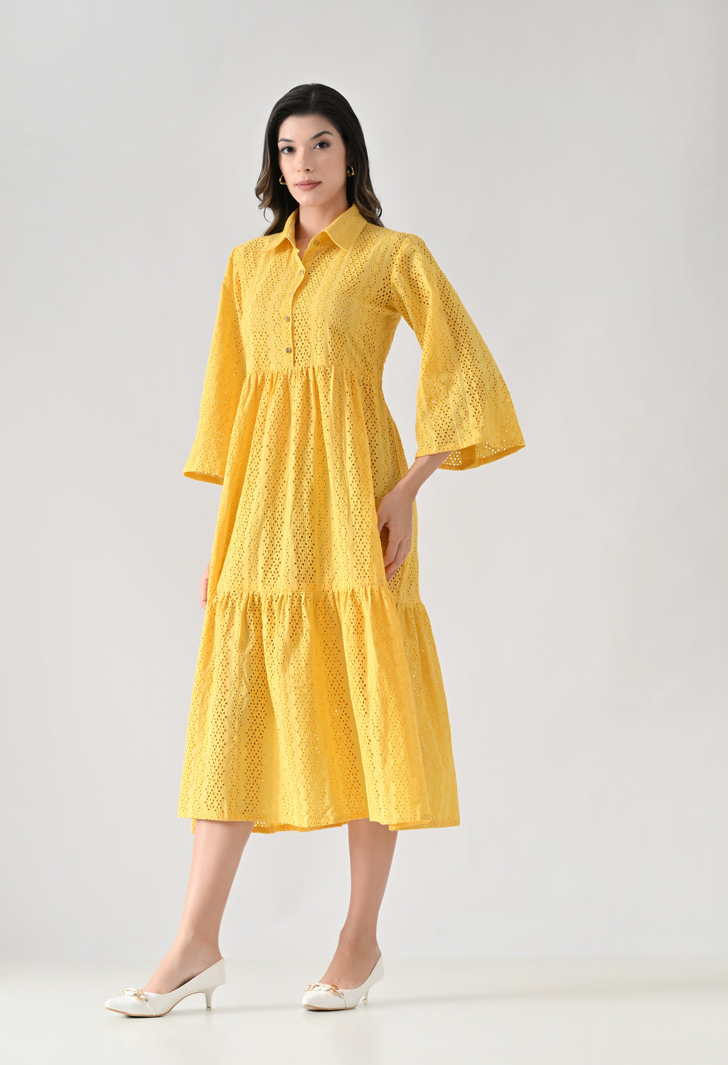 Yellow Hakoba Cotton Midi Dress