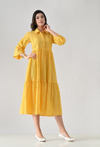 Yellow Hakoba Cotton Midi Dress
