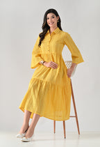 Yellow Hakoba Cotton Midi Dress