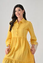 Yellow Hakoba Cotton Midi Dress