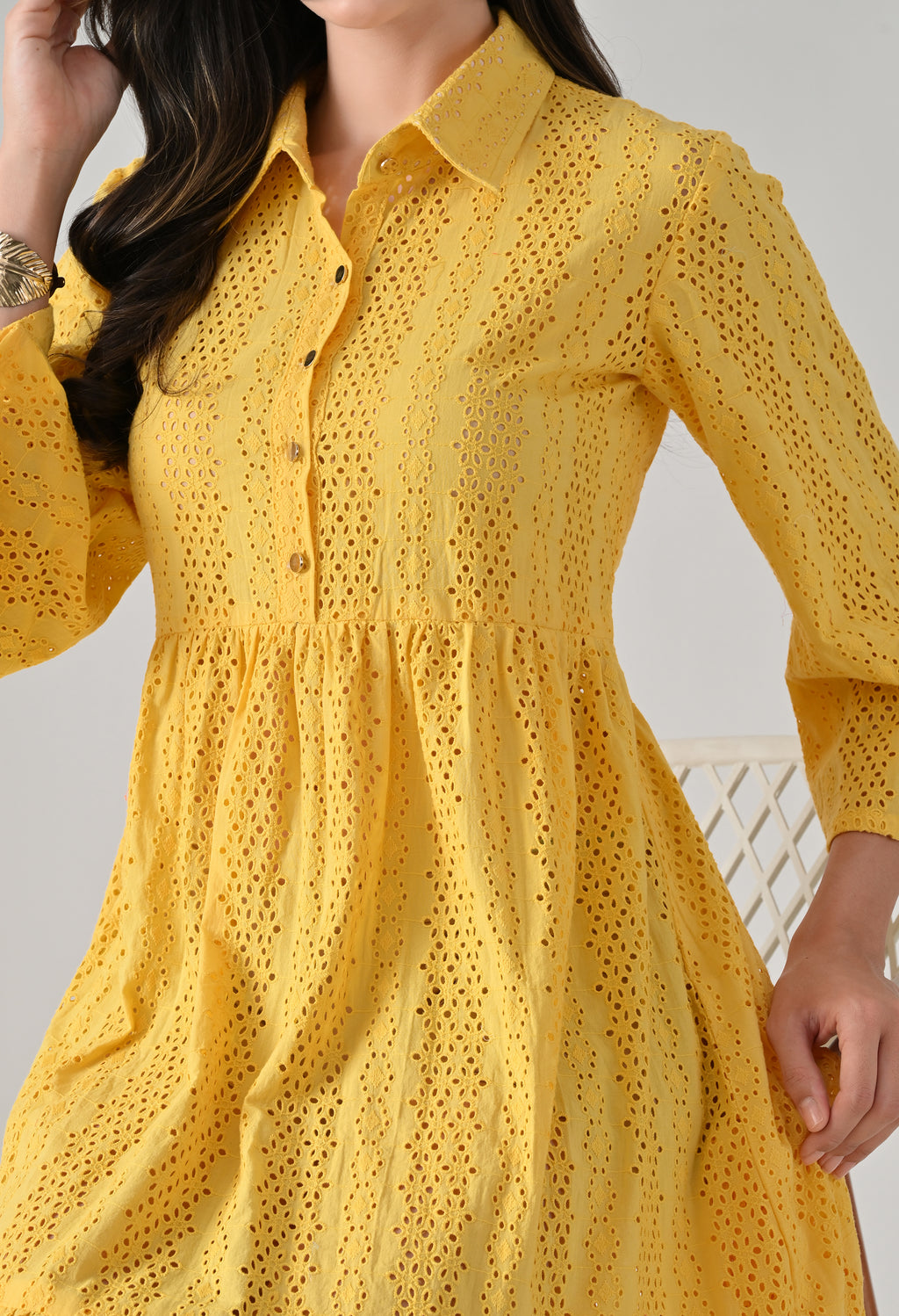 Yellow Hakoba Cotton Midi Dress