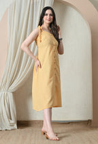 Yellow Gingham Tie-Strap Button-Front Midi Dress