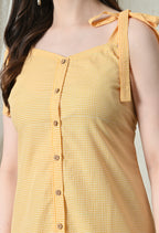 Yellow Gingham Tie-Strap Button-Front Midi Dress