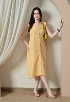 Yellow Gingham Tie-Strap Button-Front Midi Dress