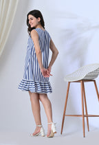 Elegant Blue Strap Print Dress