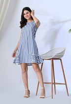 Elegant Blue Strap Print Dress