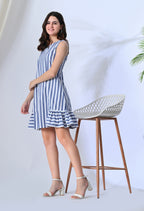 Elegant Blue Strap Print Dress