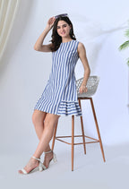Elegant Blue Strap Print Dress