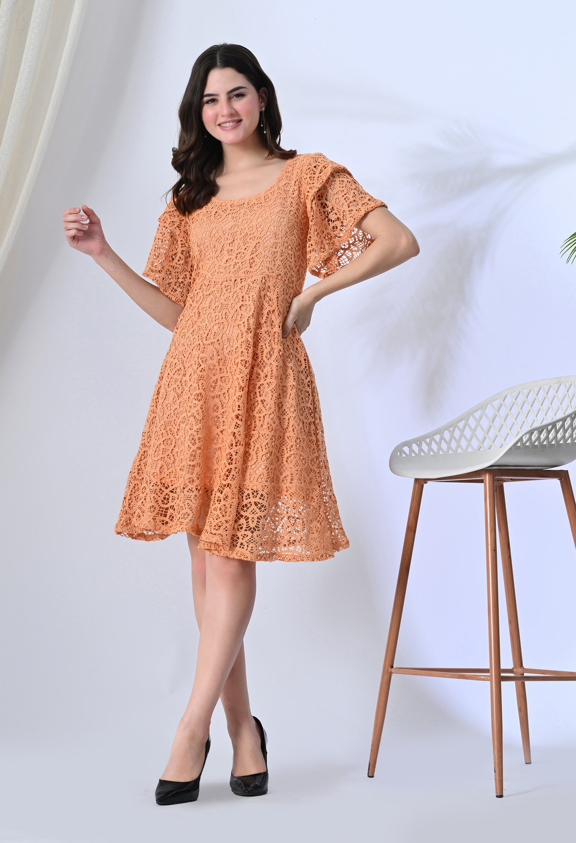 Crochet Peach Midi Dress