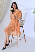 Crochet Peach Midi Dress