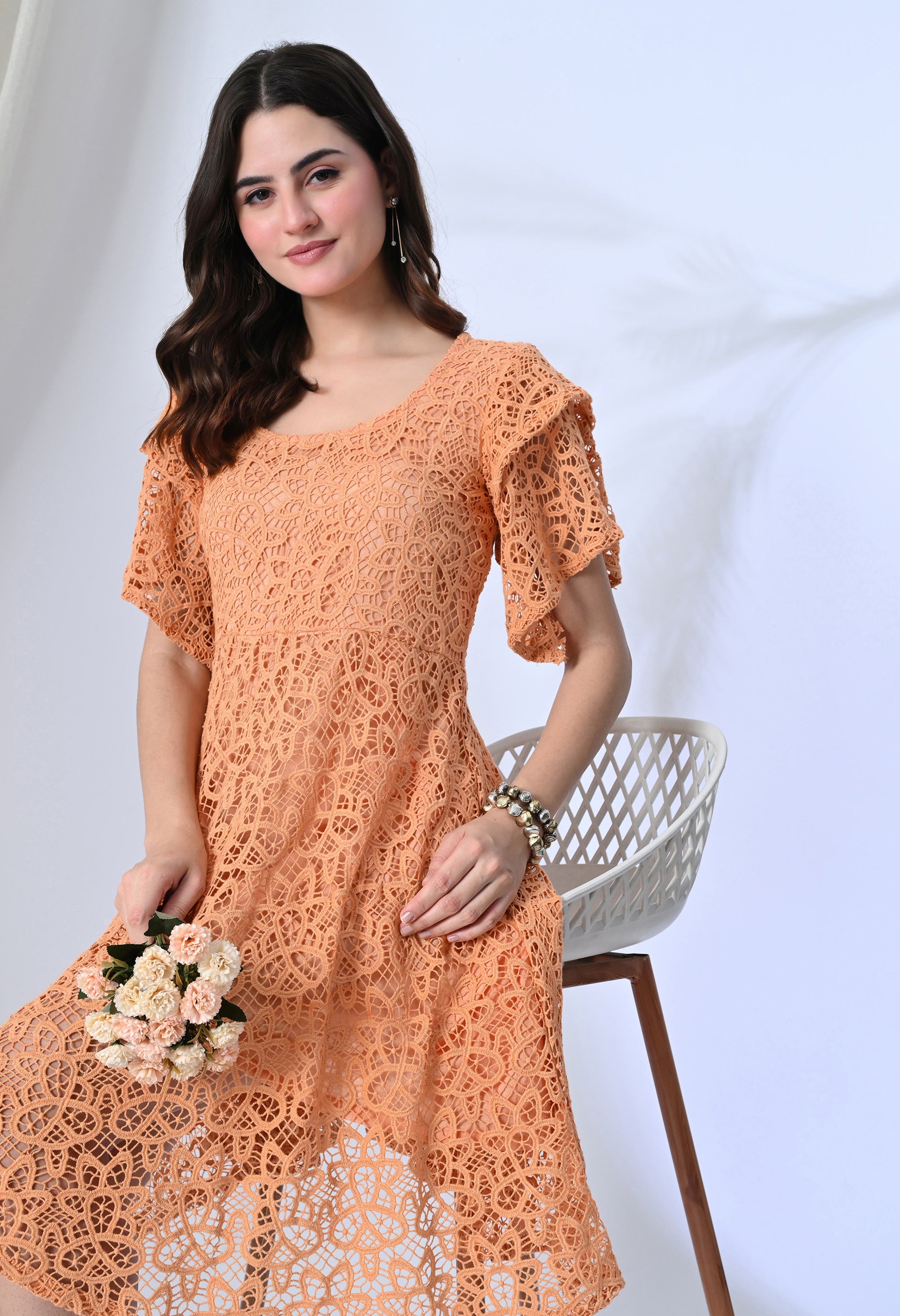 Crochet Peach Midi Dress