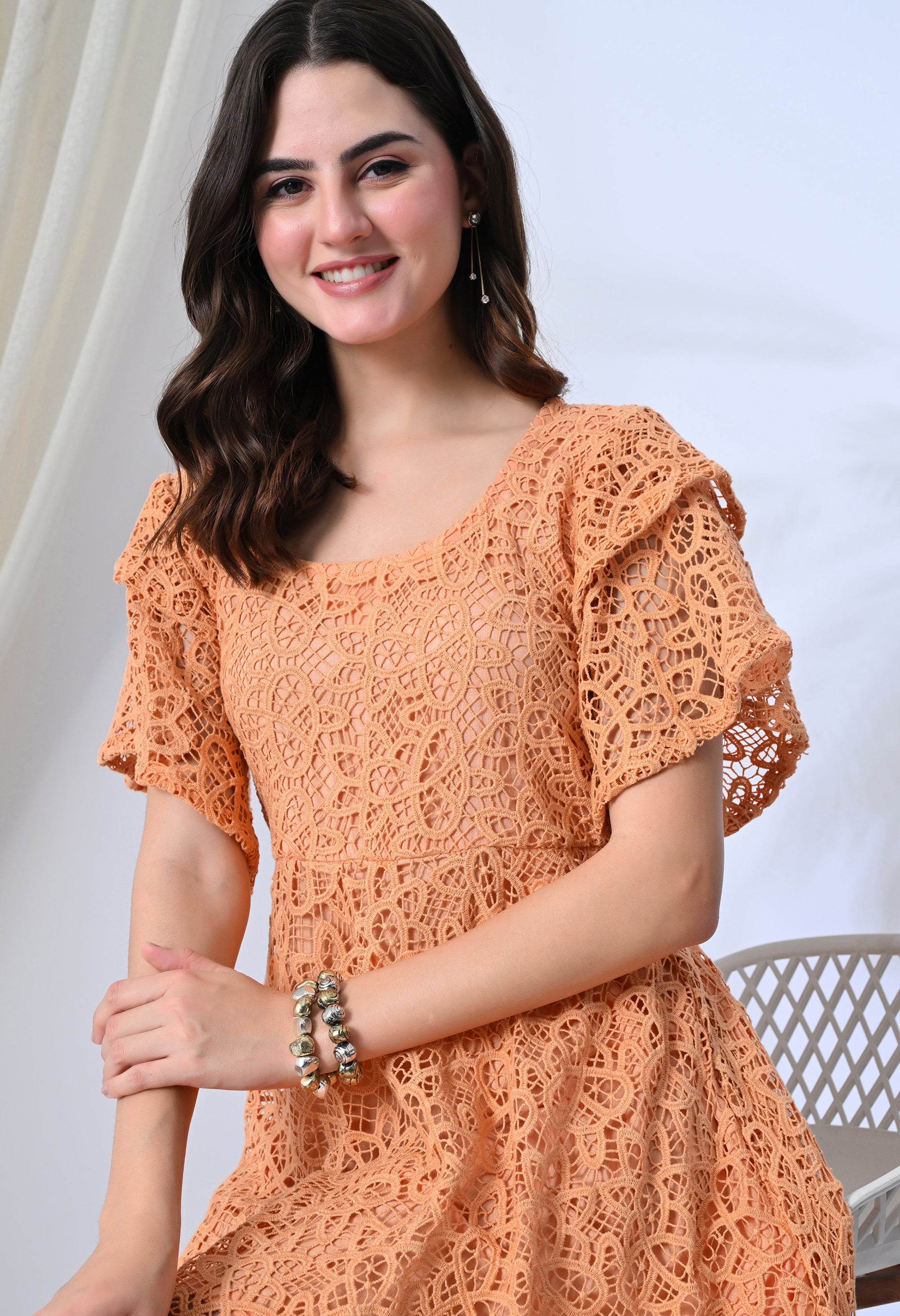 Crochet Peach Midi Dress