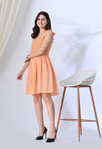 Peach Mulmul Crochet Dress