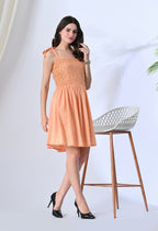 Peach Mulmul Crochet Dress