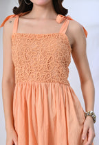 Peach Mulmul Crochet Dress