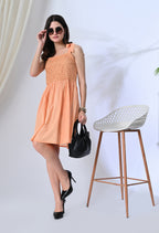 Peach Mulmul Crochet Dress