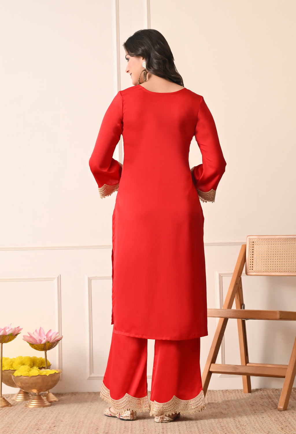 Elegant Red Silk Kurta & Sharara Set