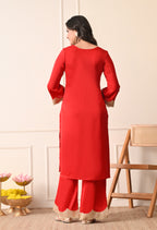 Elegant Red Silk Kurta & Sharara Set