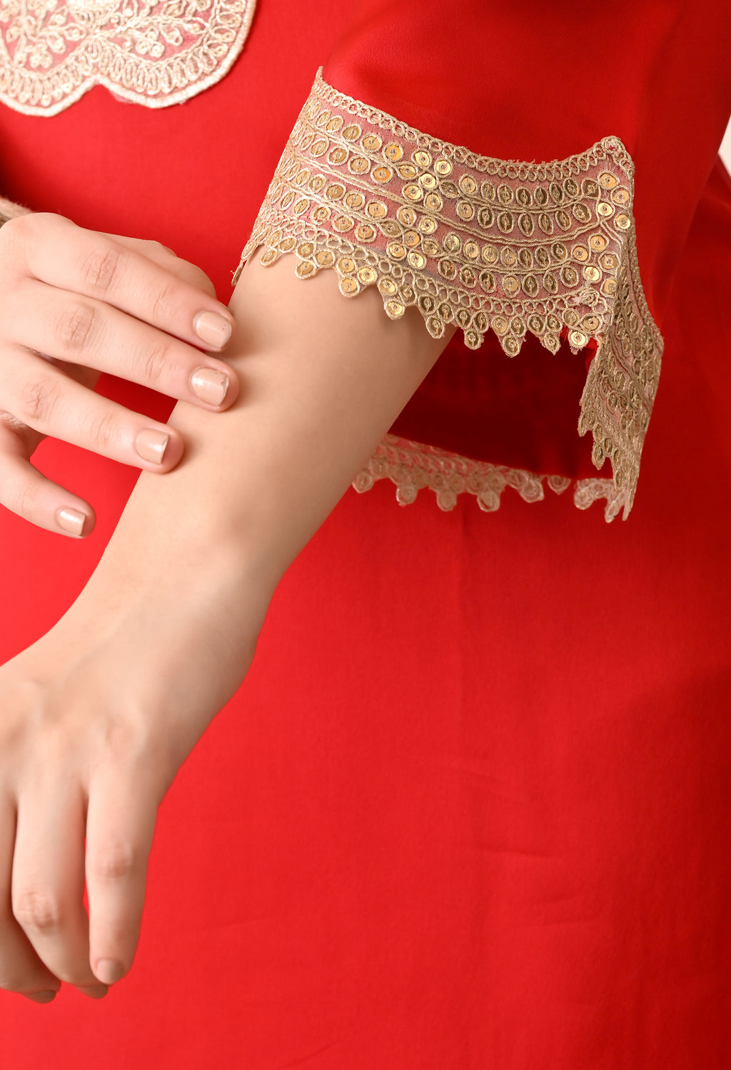 Elegant Red Silk Kurta & Sharara Set