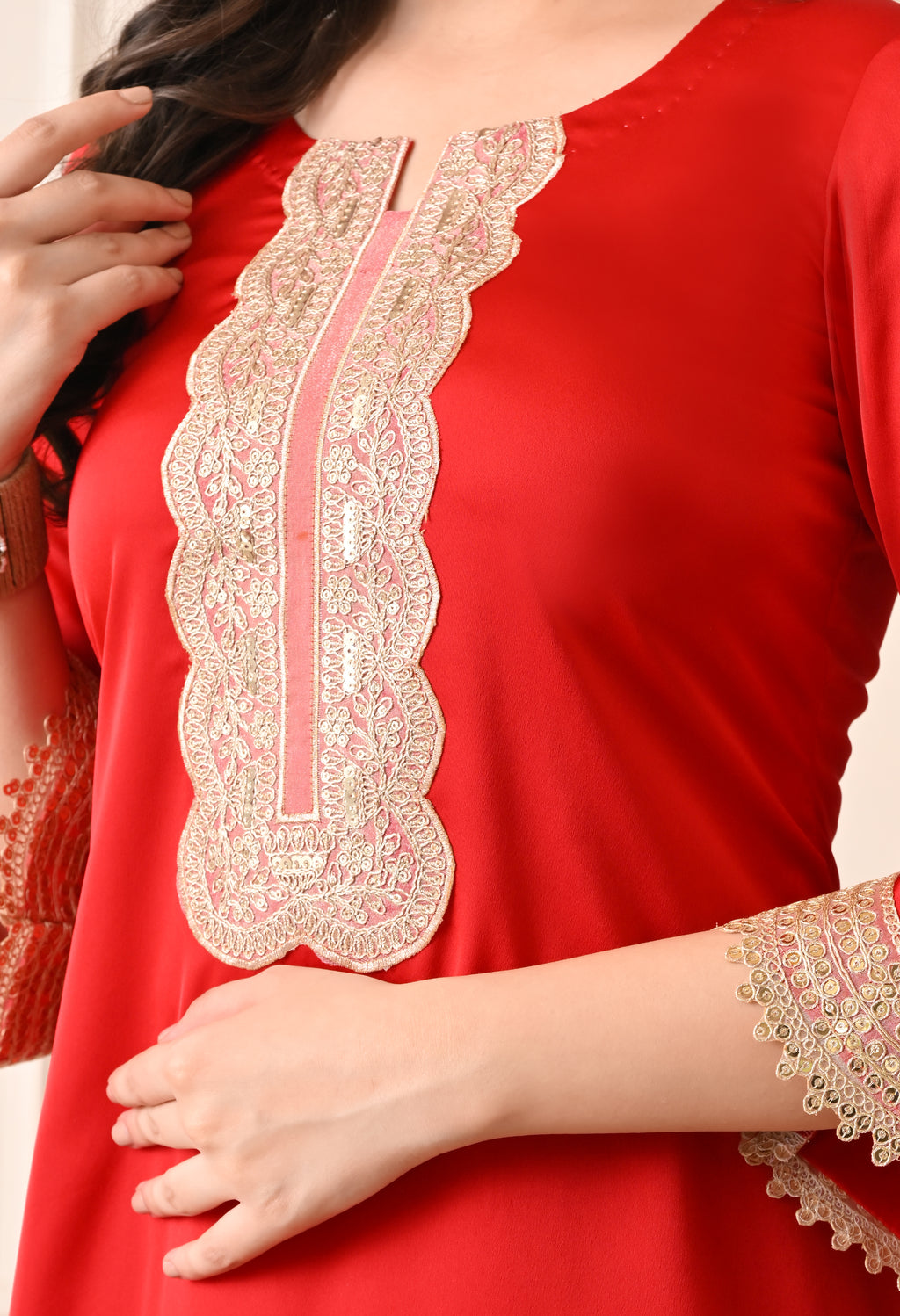 Elegant Red Silk Kurta & Sharara Set