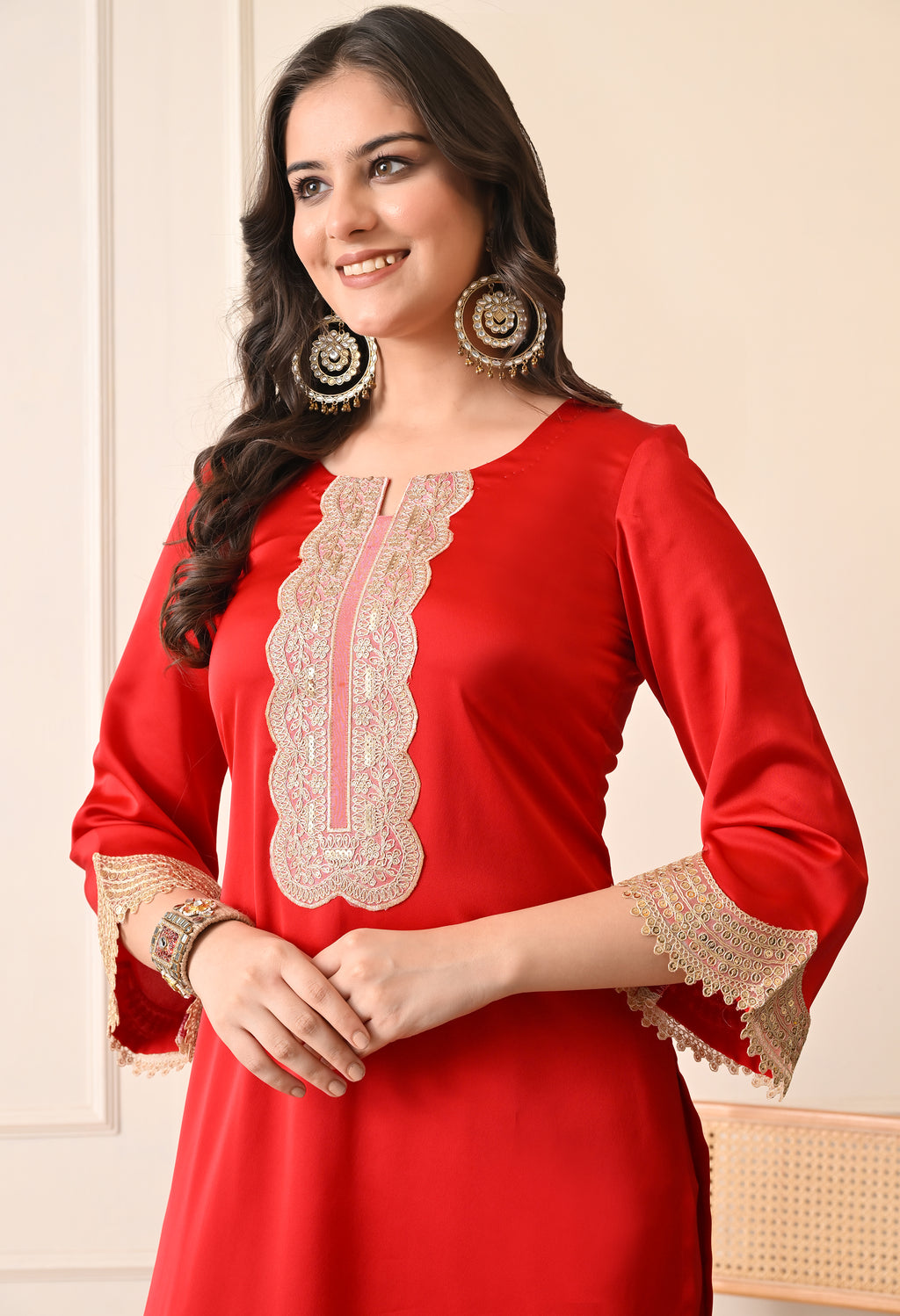 Elegant Red Silk Kurta & Sharara Set