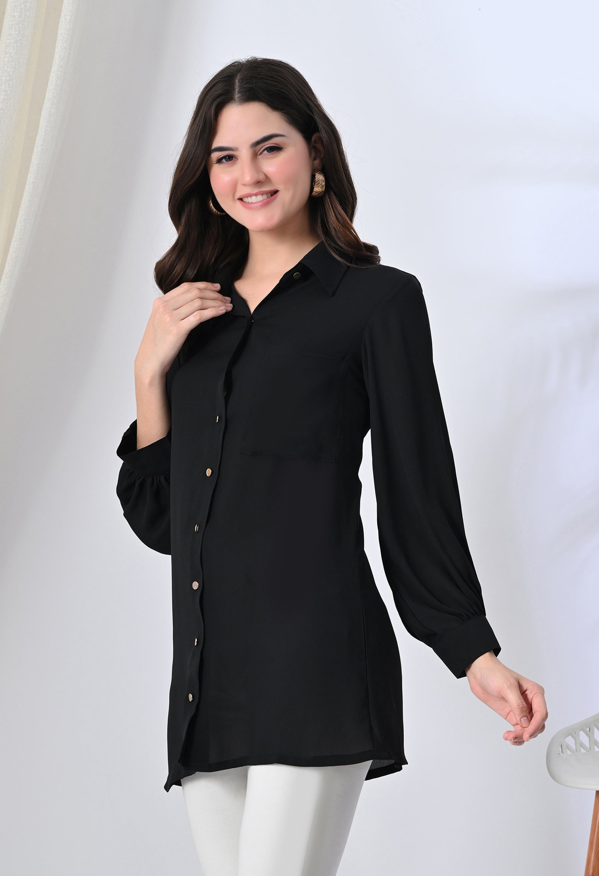 Black Elegant Long Shirt
