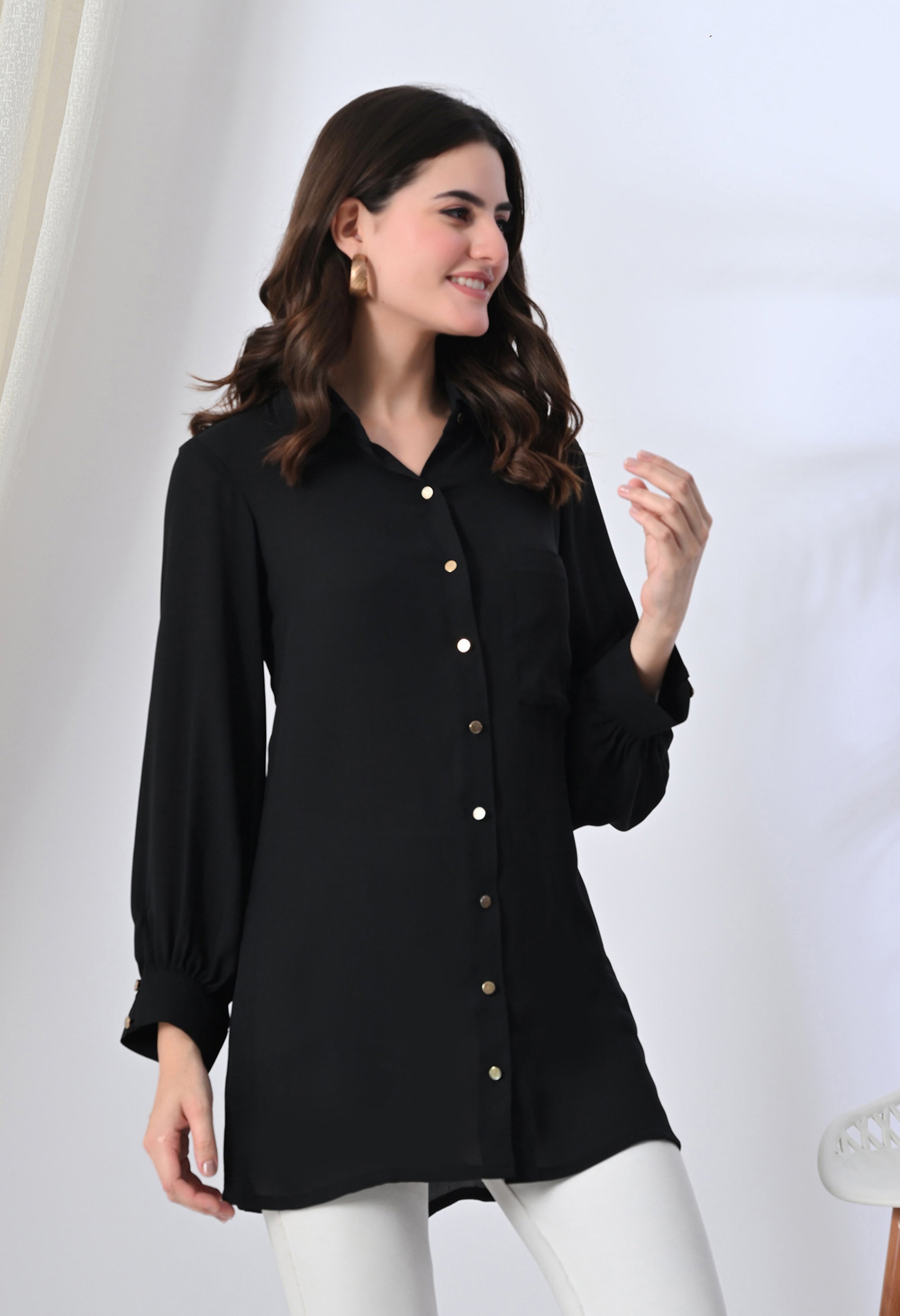 Black Elegant Long Shirt