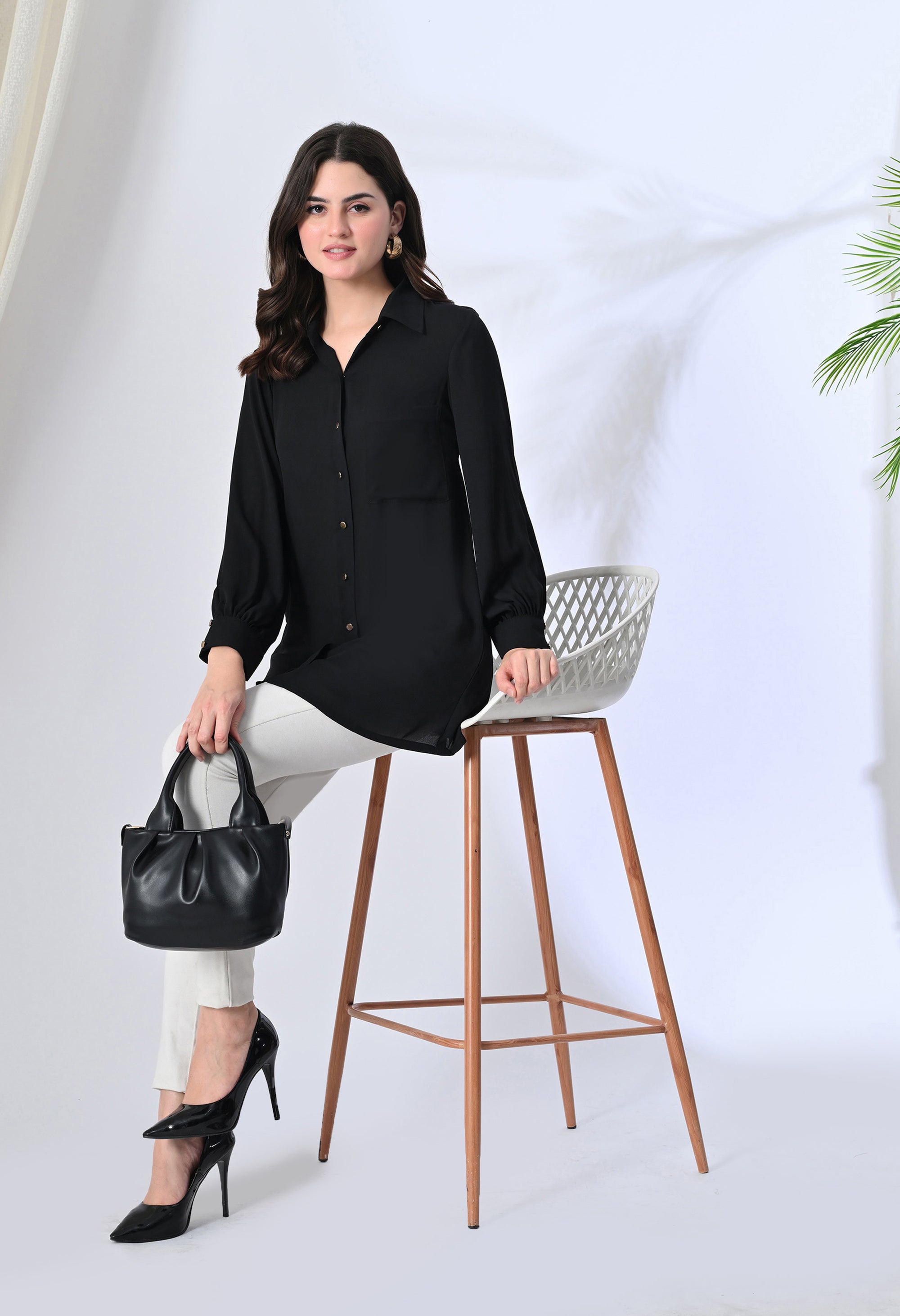 Black Elegant Long Shirt