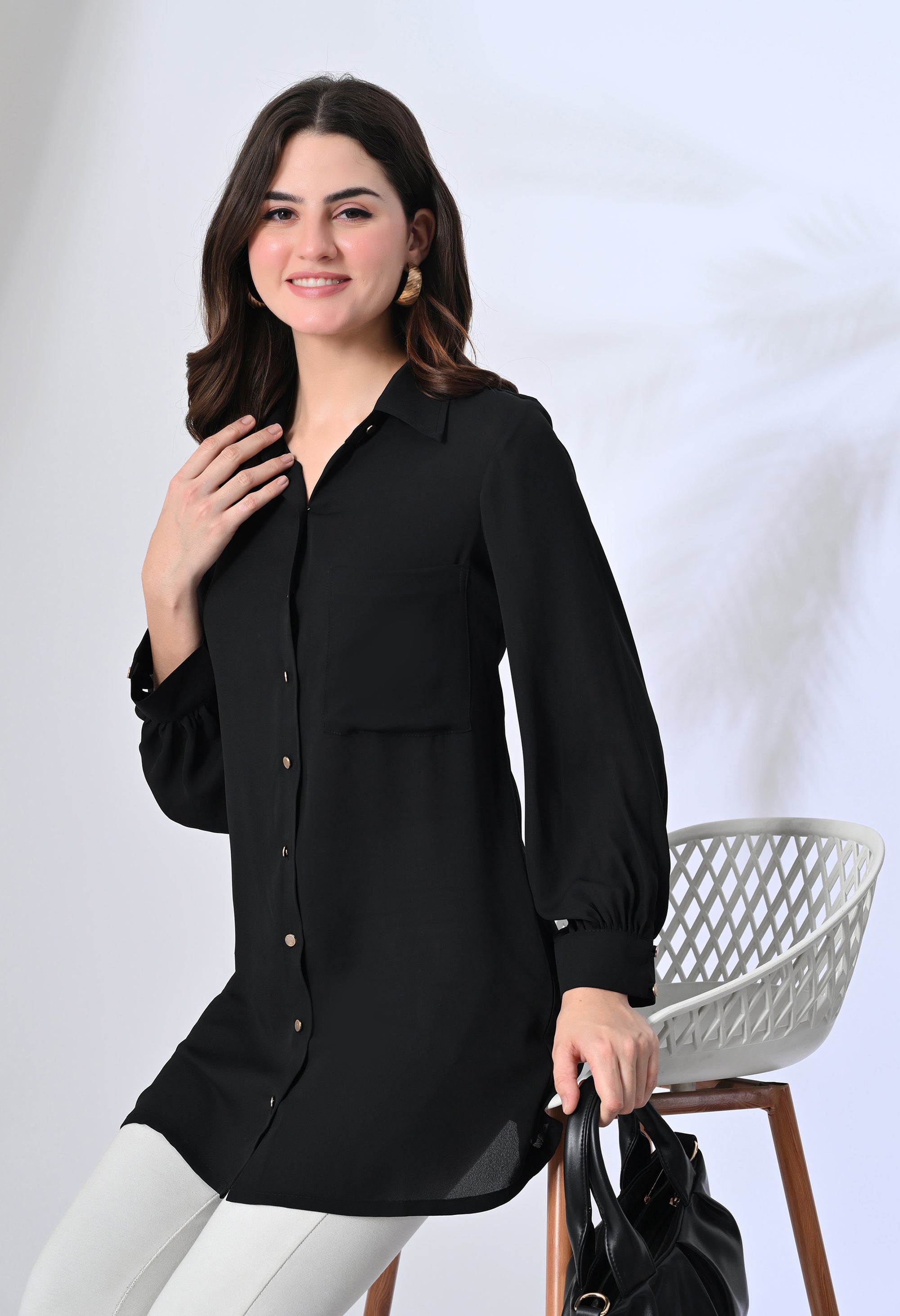 Black Elegant Long Shirt