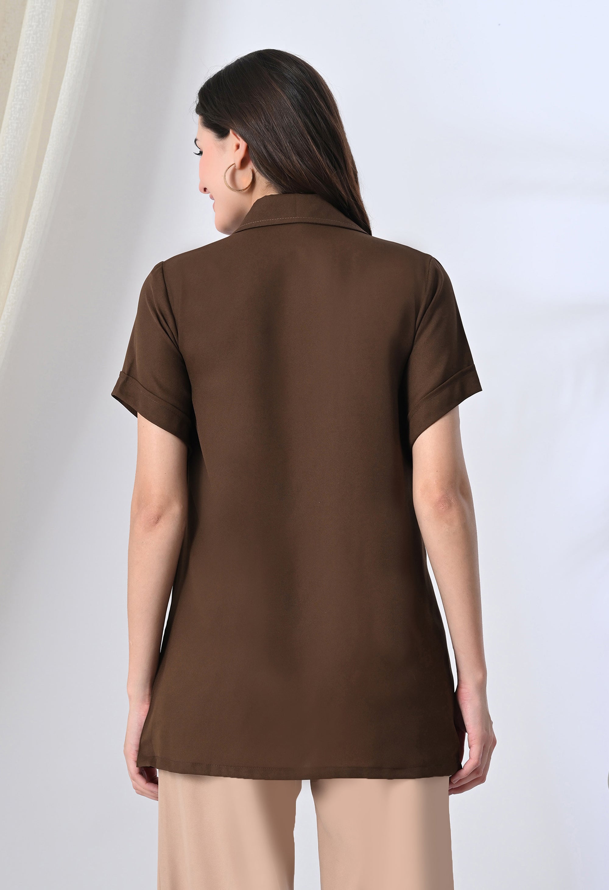Brown Elegant Long Shirt