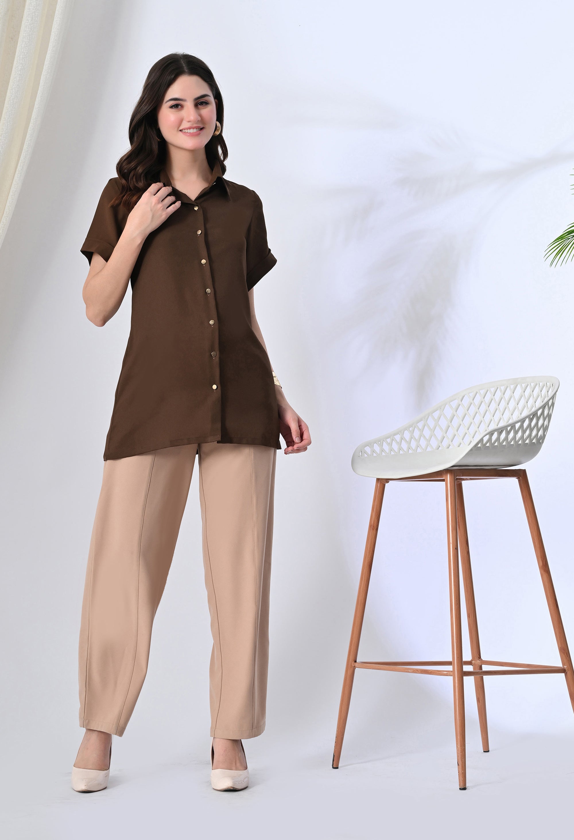 Brown Elegant Long Shirt