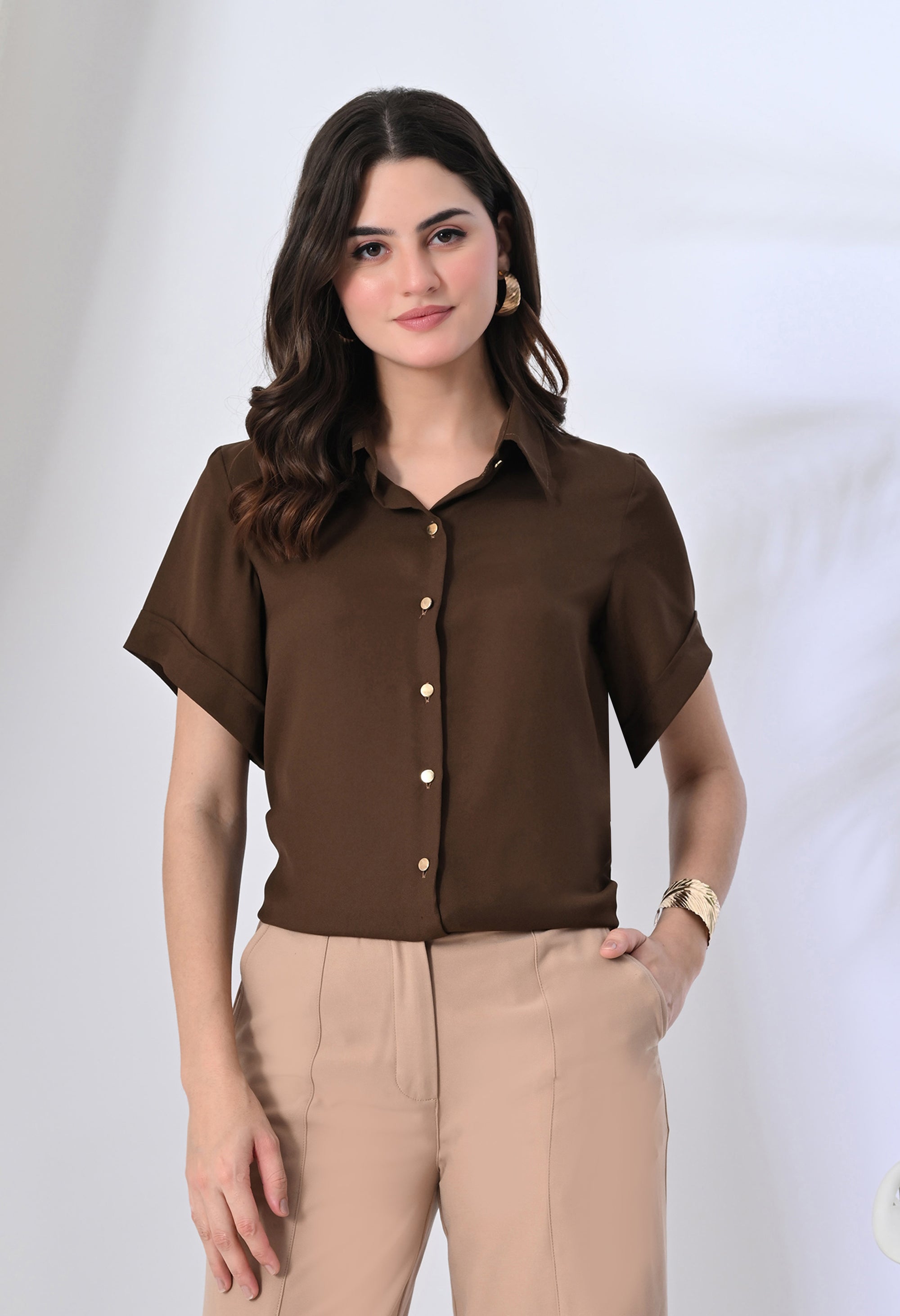 Brown Elegant Long Shirt