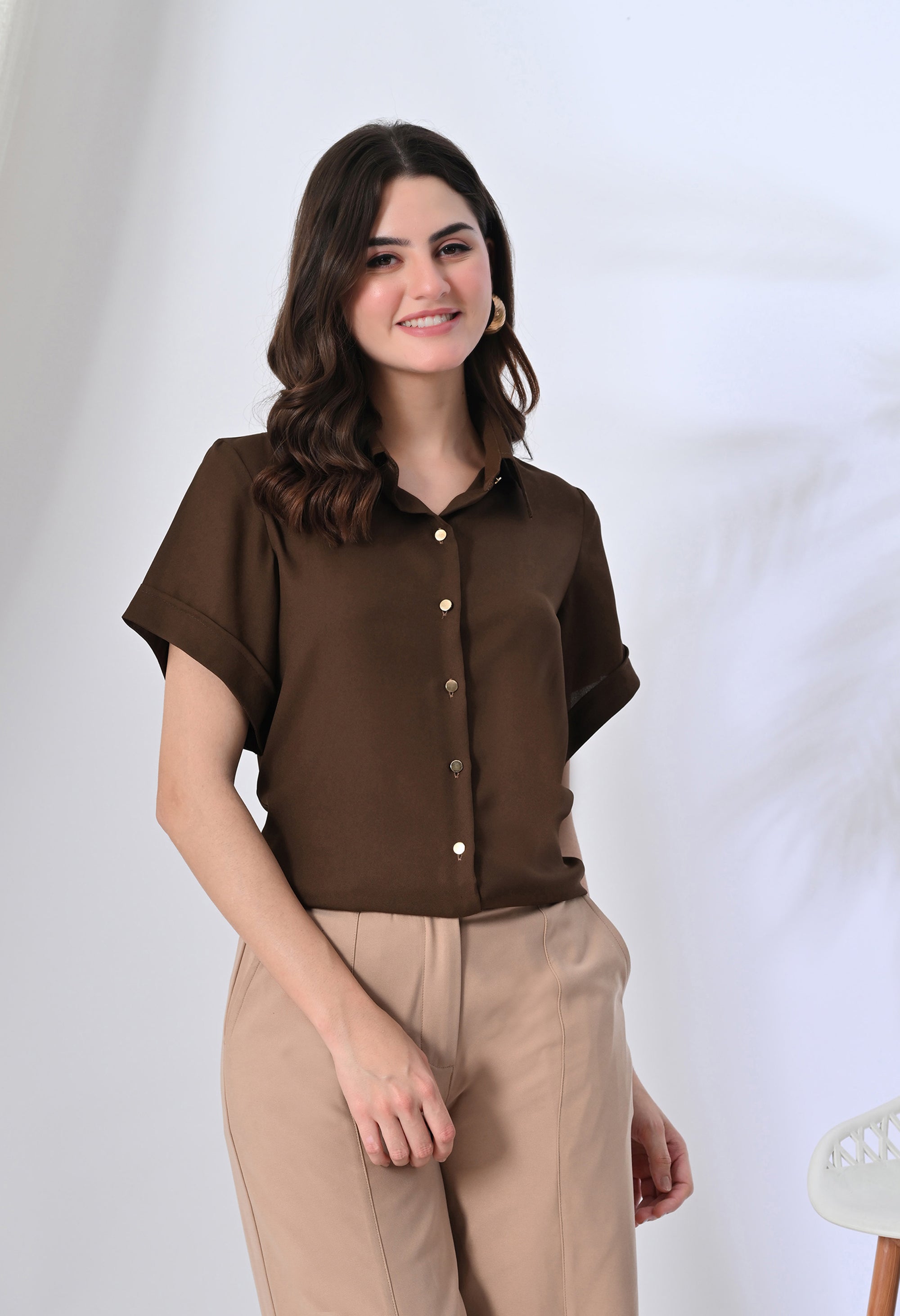 Brown Elegant Long Shirt