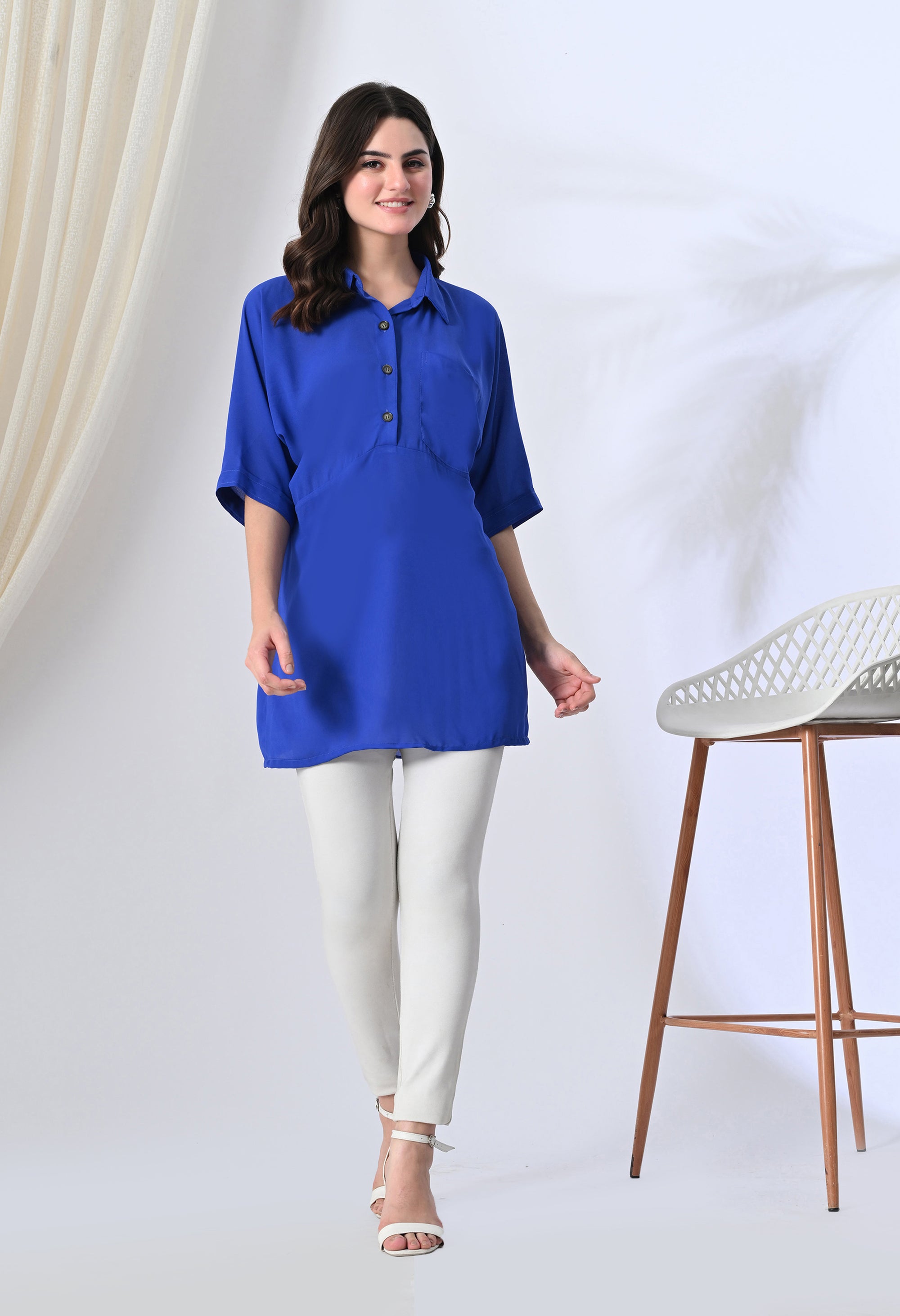 Royal Blue Button-Down Tunic Top