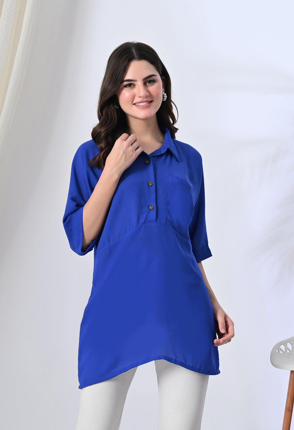 Royal Blue Button-Down Tunic Top