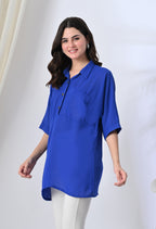 Royal Blue Button-Down Tunic Top