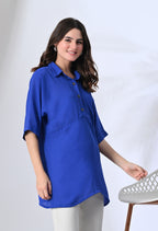 Royal Blue Button-Down Tunic Top