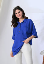 Royal Blue Button-Down Tunic Top