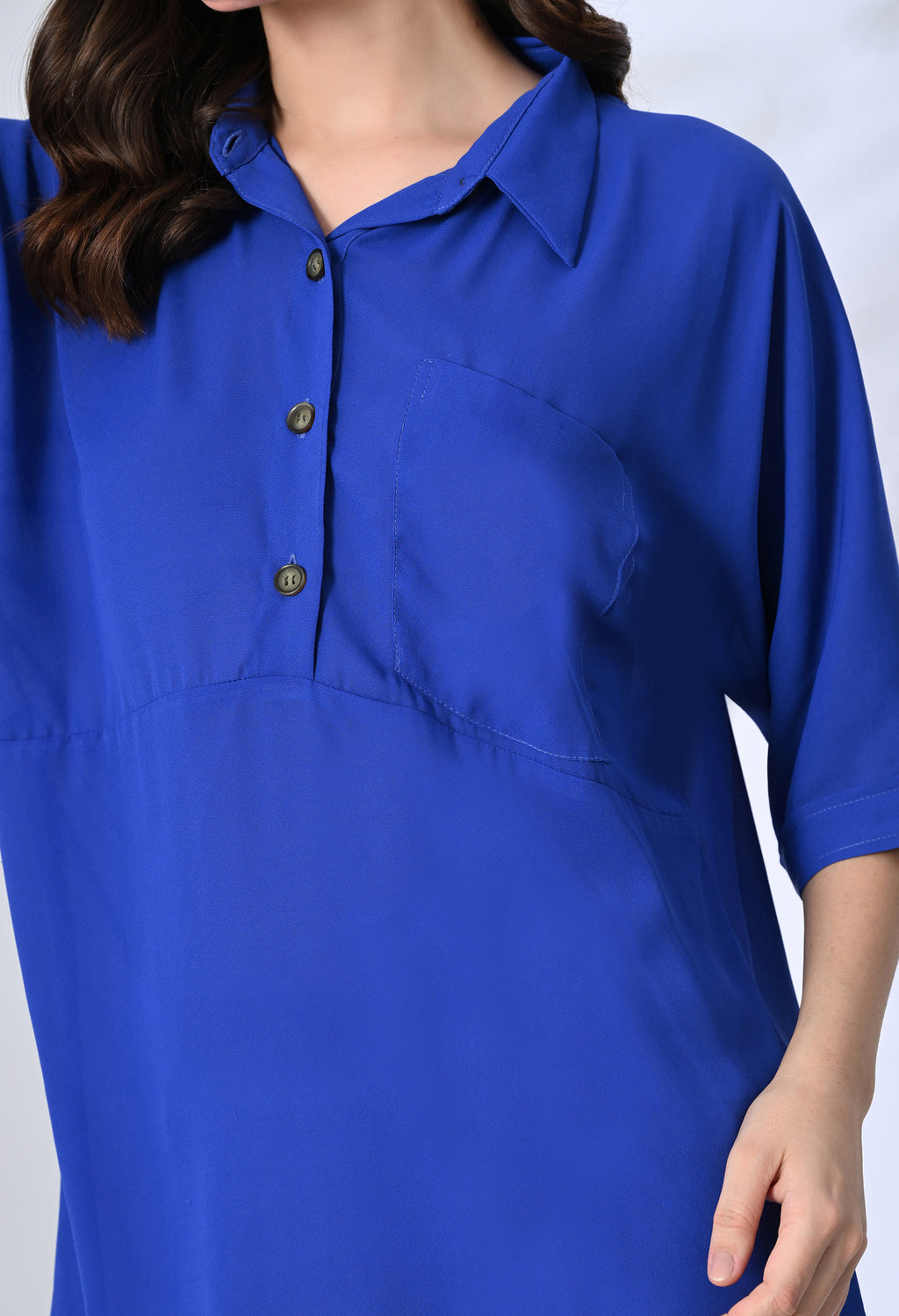 Royal Blue Button-Down Tunic Top