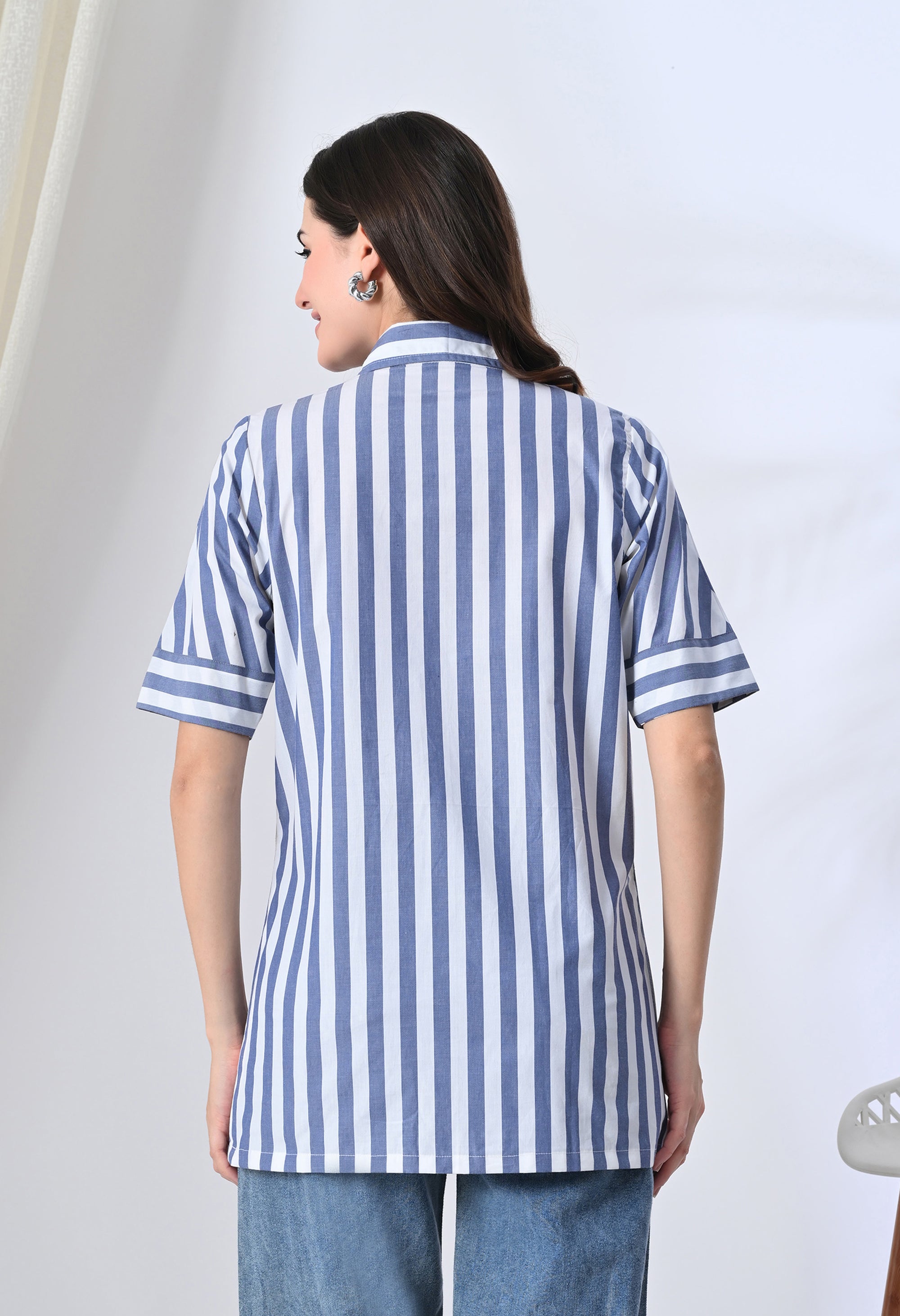 White Shirt with Blue Straps