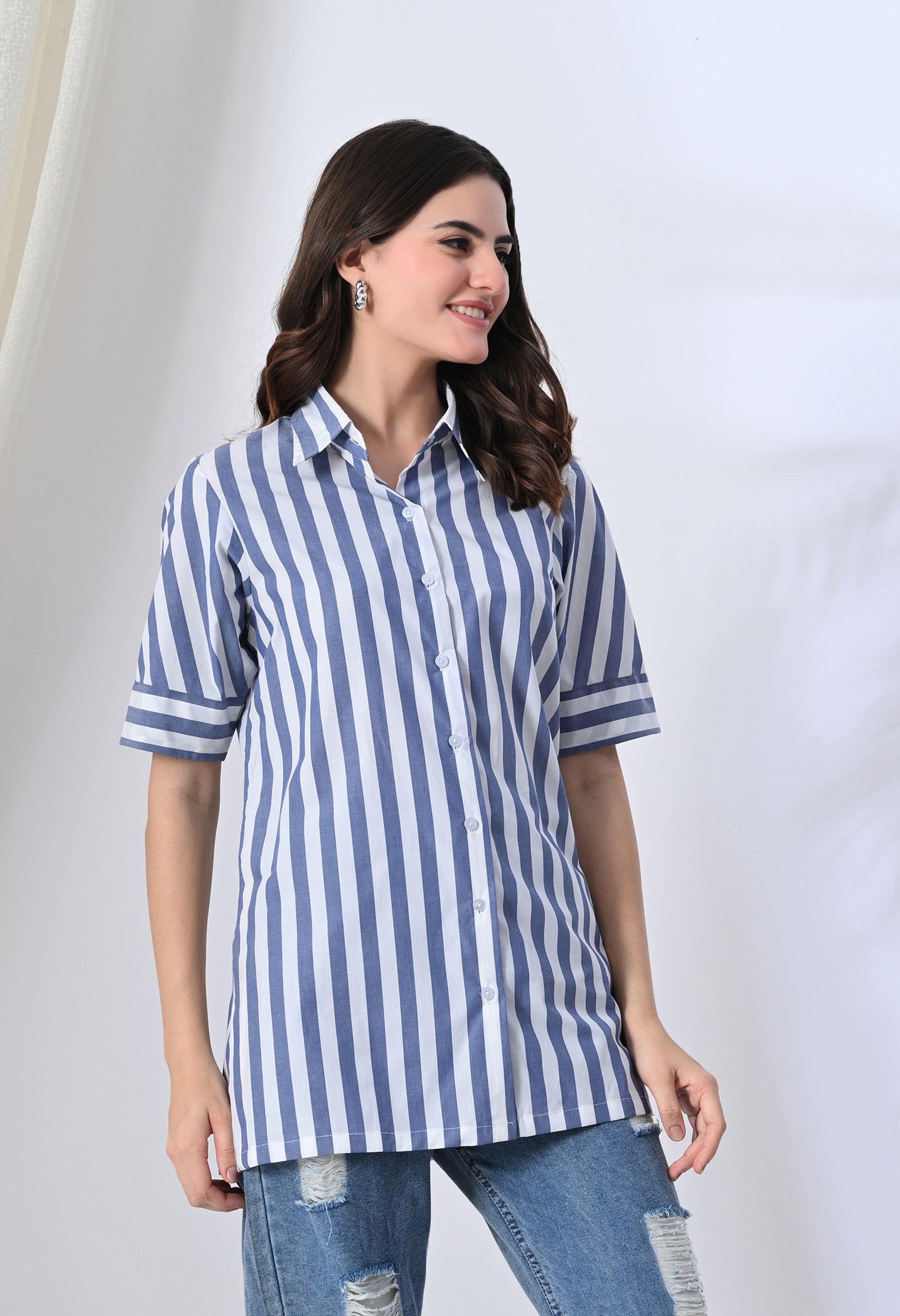 White Shirt with Blue Straps