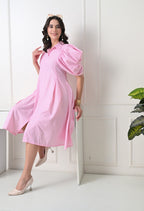 Pink Striped Puff Sleeve Dress