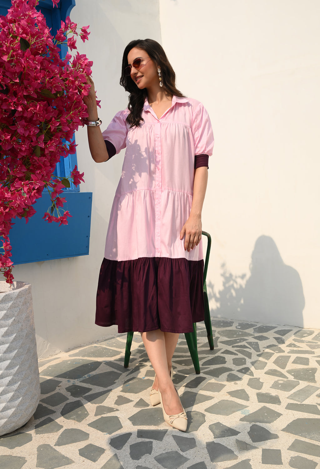 Blush Pink Tiered Midi Dress