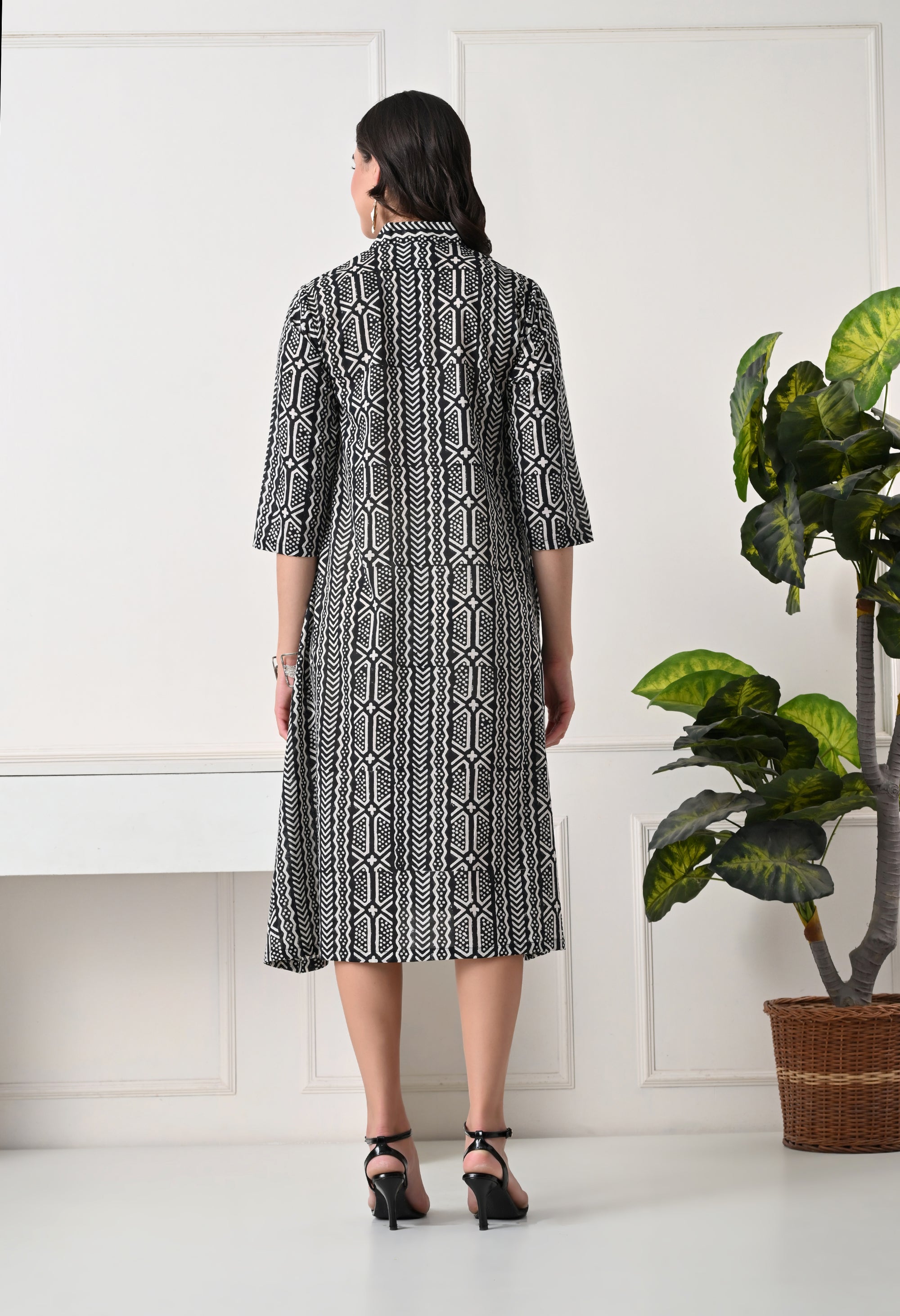 Black & White Printed A-Line Dress